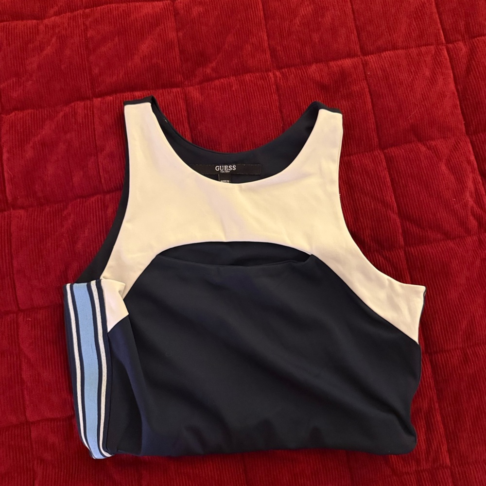 Guess Navy and Cream Sleeveless Top